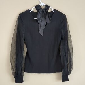 16" Pit-to-Pit Vero Moda Statement Sleeves Black Shirt Top Bow Neck